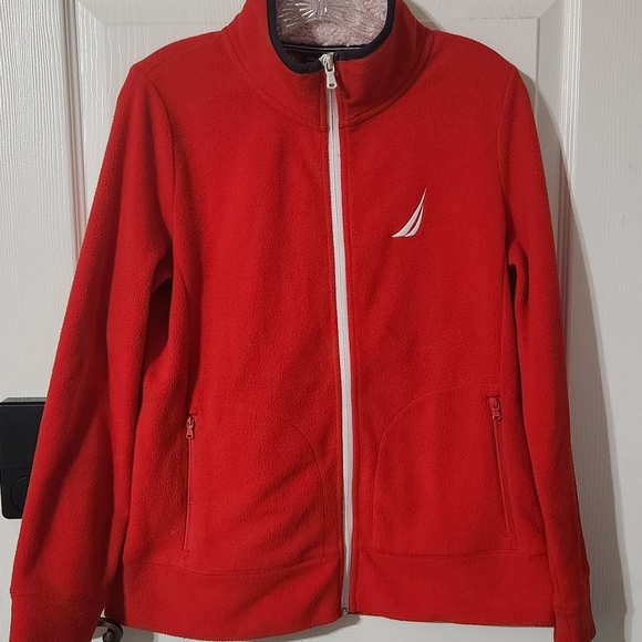 Nautica Red Zip-Up Fleece With Sherpa Lining Jacket, Small - Picture 1 of 5